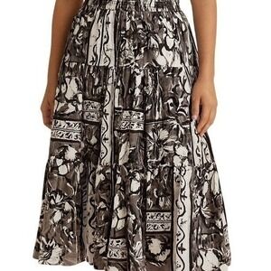 Vintage Howard Wolf Made in USA Rayon Midi Skirt Sz 6 Black White Boho 90s